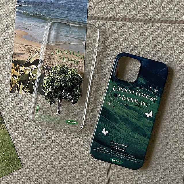 [무배] 초록 나무 프린팅 아이폰 갤럭시 젤하트 케이스