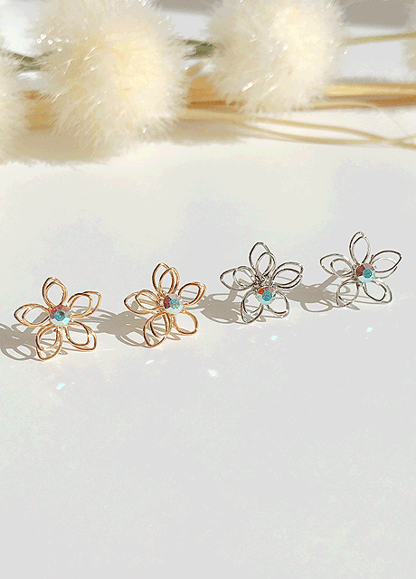 [무배] 실버925 와이어 꽃 귀걸이 2color