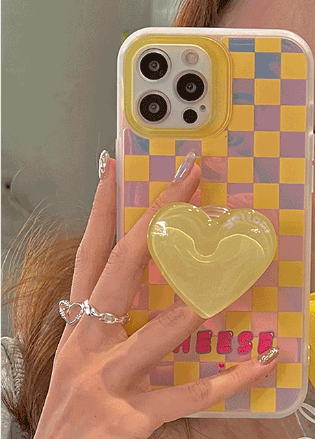 [무배] ღ대란의13입고ღ 컬러 체크 젤리 하트 그립 스마트톡 아이폰 케이스 2color