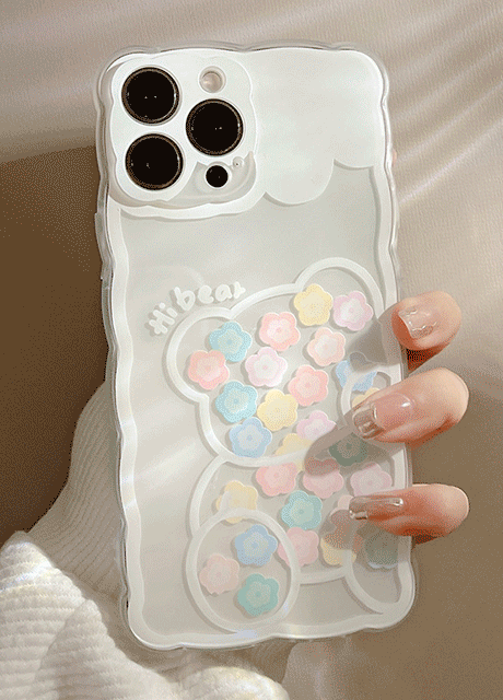 [무배] 투명 파스텔 꽃 곰돌이 베어 아이폰 젤리 케이스