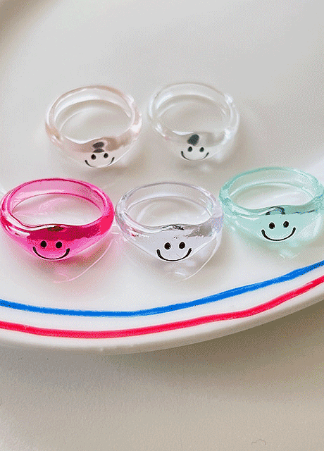 [무배] 1+1할인* 투명 컬러 호마이카 귀여운 스마일 반지